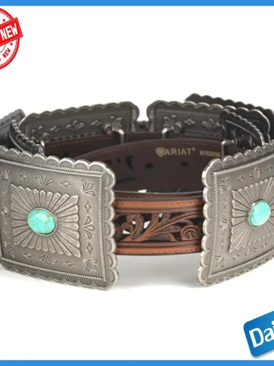 Leather Western Belt with Concho Buckle, Size Small, 1.5" Width - Picture 4 of 7